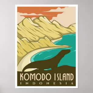 Komodo Island Indonesië Vintage Travel Poster
