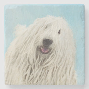 Komondor Painting - Cute Original Dog Art Stenen Onderzetter
