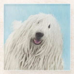 Komondor schilderen - Kute Original Dog Art Glazen Onderzetter