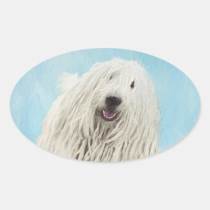 Komondor schilderen - Kute Original Dog Art Ovale Sticker