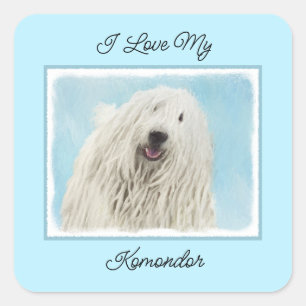 Komondor schilderen - Kute Original Dog Art Vierkante Sticker