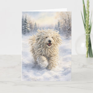Komondor Sneeuwvreugd – Waterverf Kerstkaart Feestdagen Kaart
