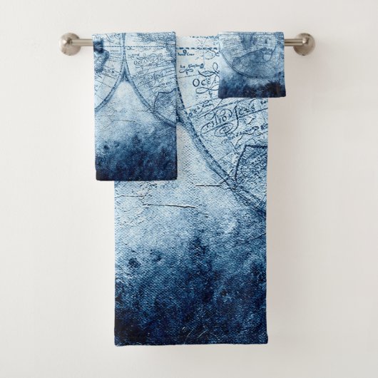 kompas | Blue Grunge Nautical Zee Chart Bad Handdoek (Insitu)