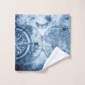  kompas | Blue Grunge Nautical Zee Chart Bad Handdoek (Wasdoekje)