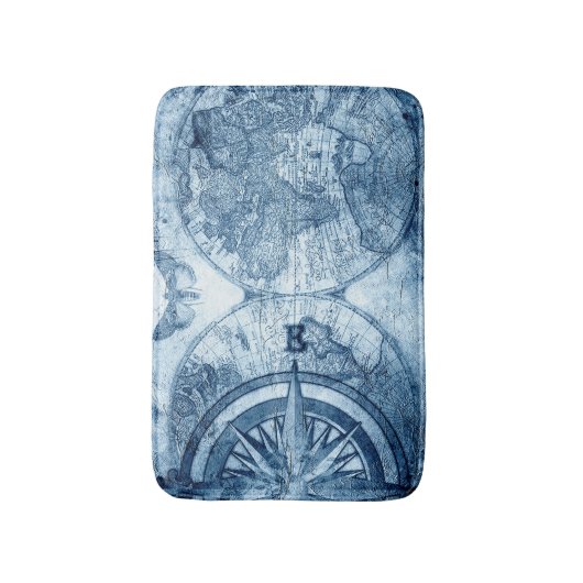  kompas | Blue Grunge Nautical Zee Chart Badmat (Voorkant Verticaal)