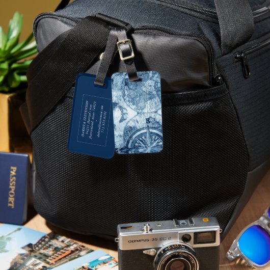  kompas | Blue Grunge Nautical Zee Chart Bagagelabel (Voorkant /achterkant)