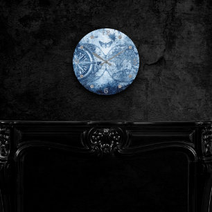  kompas   Blue Grunge Nautical Zee Chart Ronde Klok