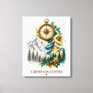 Kompas Koffie Berg Landschap Muurkunst Canvas Afdruk