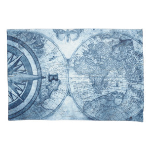 kompas Nautisch overzicht blauwe grunge Kussensloop