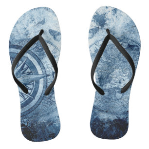 kompas Nautisch overzicht blauwe grunge Teenslippers