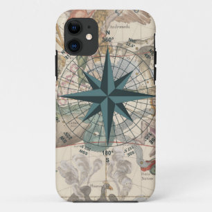 Kompas op een Oudere Kaart iPhone 11 Hoesje
