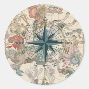 Kompas op een Oudere Kaart Ronde Sticker