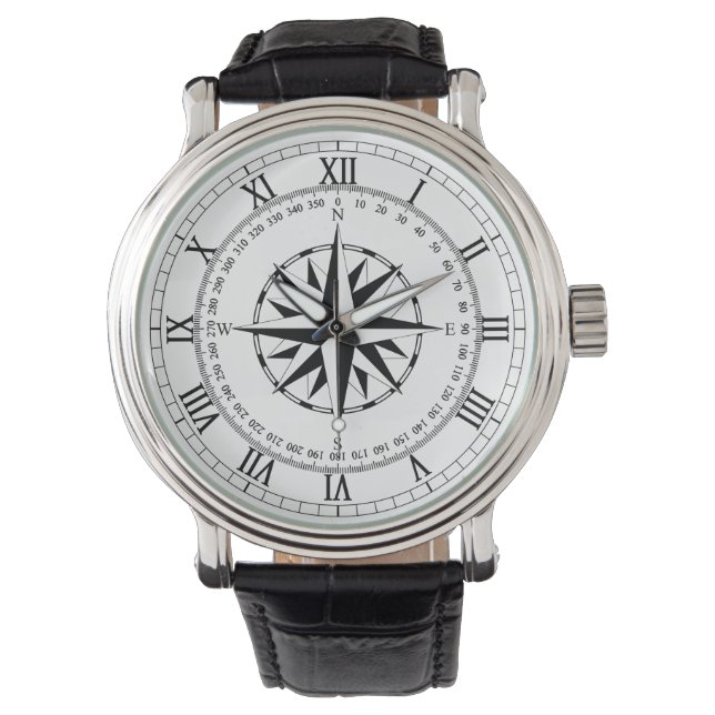 Kompas Roos (B op W) Horloge (Voorkant)