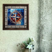 Kompas Roos met Scroll Border gebrandschilderd-gla Tegeltje