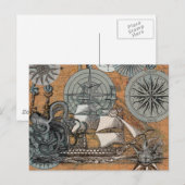 Kompas Roos nautische octopus Briefkaart (Voorkant / Achterkant)