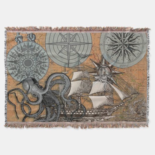Kompas Roos  nautische octopus Deken (Voorkant)