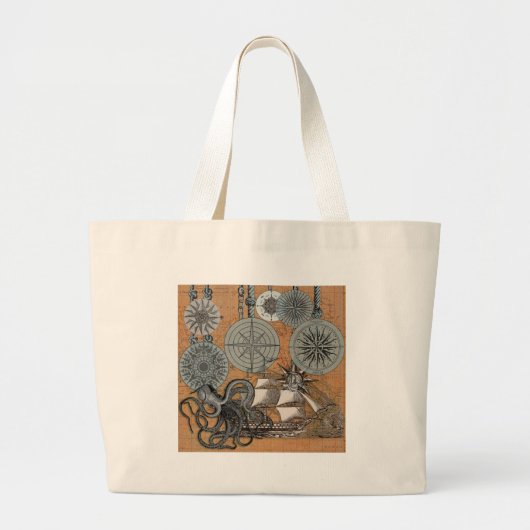Kompas Roos nautische octopus Grote Tote Bag (Voorkant)