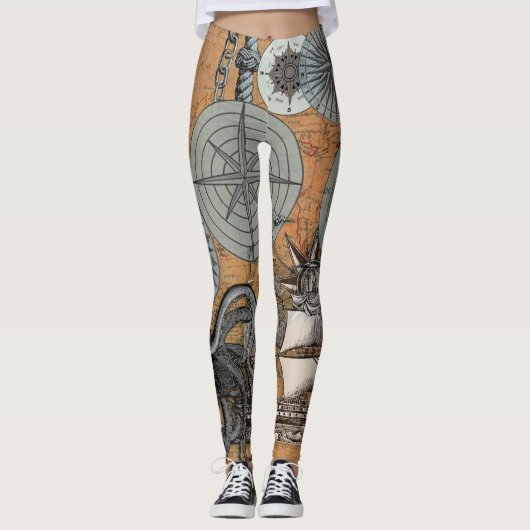 Kompas Roos  nautische octopus Leggings (Voorkant)