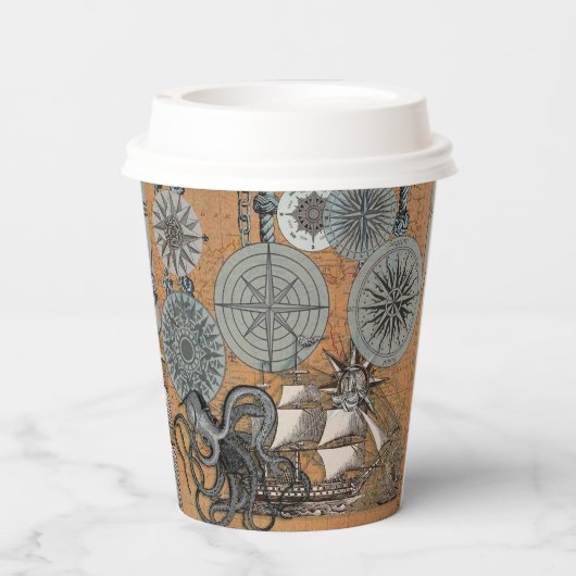 Kompas Roos nautische octopus Papieren Bekers (Achterkant)