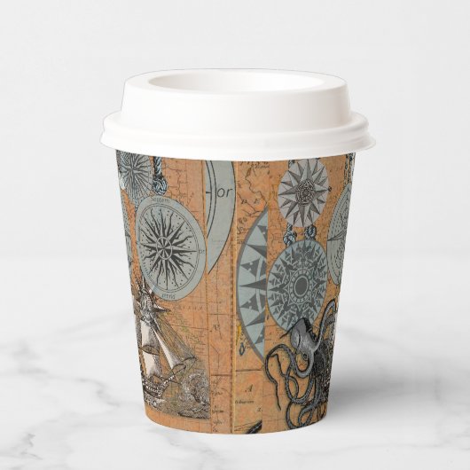 Kompas Roos nautische octopus Papieren Bekers (Rechts)