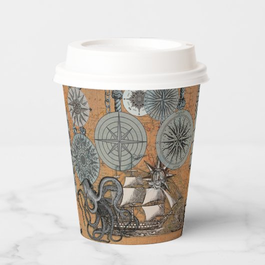 Kompas Roos nautische octopus Papieren Bekers (Voorkant)