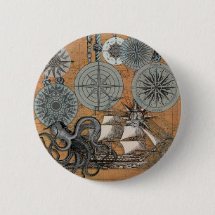 Kompas Roos  nautische octopus Ronde Button 5,7 Cm