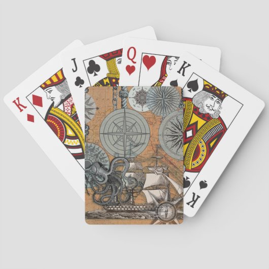 Kompas Roos  nautische octopus Speelkaarten (Achterkant)