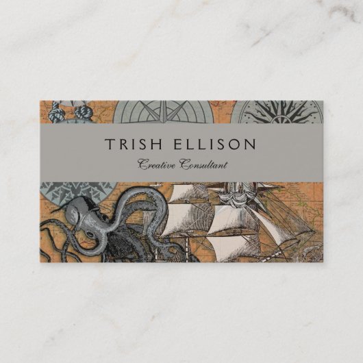 Kompas Roos nautische octopus Visitekaartje (Voorkant)