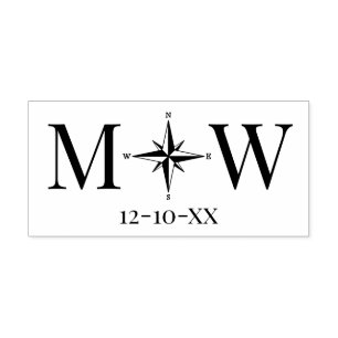 Kompas Roos Paar Trouwen 2 Initiaal Monogram DT Zelfinktende Stempel