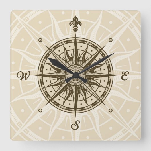 kompas Roos Vierkante Klok (Voorkant)