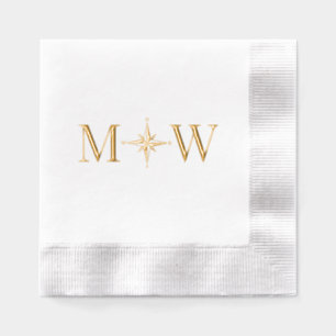 Kompasroos Koppel Trouw 2 Initiaal Monogram Folie Servetten