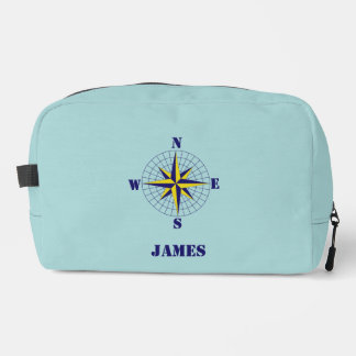 Kompasroos met naam in marineblauw en goud toilettasje