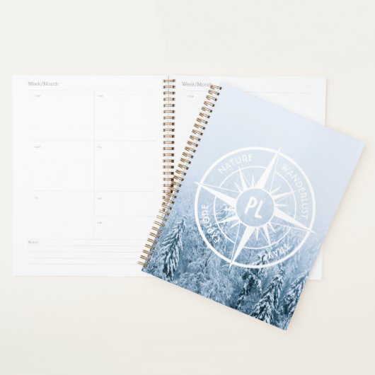 Kompassterembleem monogram winter sparrenbos planner (Display)