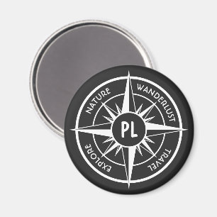 Kompassterembleem monogram zwart en wit magneet