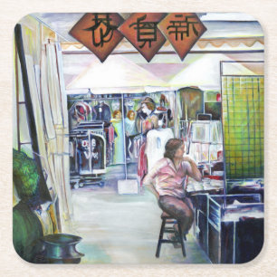 Komt deze draak met trainingswielen? vierkante kartonnen onderzetter