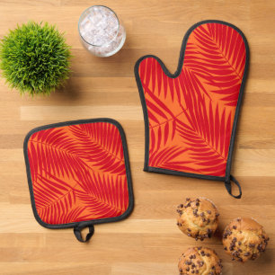 Kona Palms Hawaiian Tropical Leaf Rood en Sinaasap Ovenwant & Pannenlap Set