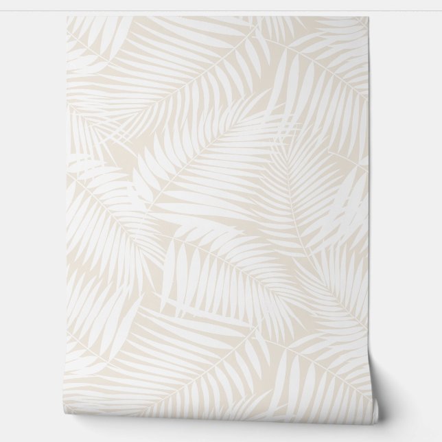 Kona Palms Hawaiian Tropical Leaf - Wit Behang (Afrollen)
