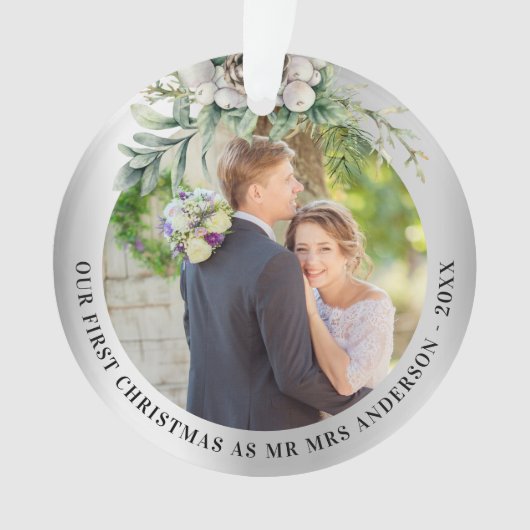 Kone greenery new weds 1st kerstfoto ornament (voorkant)