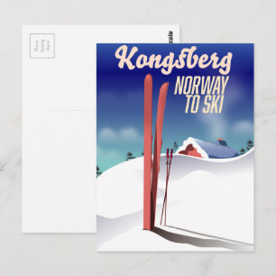 Kongsberg Noorwegen ski reisposter. Briefkaart