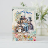 Konijn, Alice en Mad Hatter in Top Hats Bedankkaart (Staand voorkant)