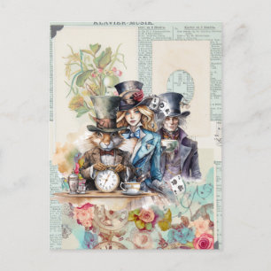 Konijn, Alice en Mad Hatter in Top Hats Briefkaart