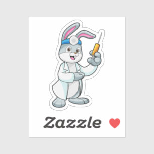Konijn als arts bij vaccinatie met spuit sticker
