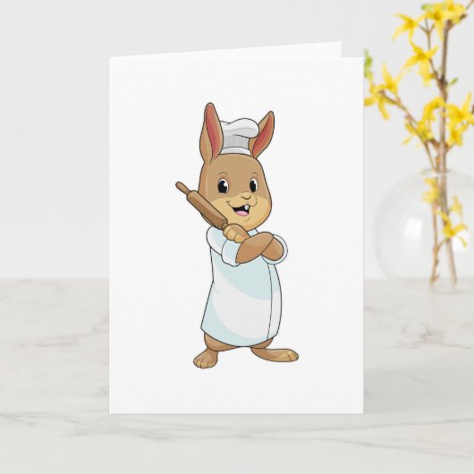 Konijn als bakker met deegroller kaart (Gele Bloem)