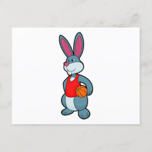 Konijn als basketballer met basketbal briefkaart