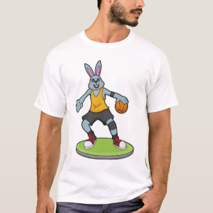 Konijn als Basketballspeler met Basketball T-shirt