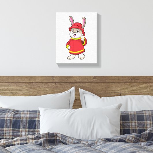 Konijn als brandweerman met Helmet Canvas Afdruk (Insitu (Slaapkamer))
