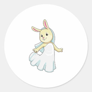 Konijn als bruid met sluier ronde sticker