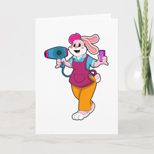Konijn als haarser met haardroger en comb kaart (Voorkant)