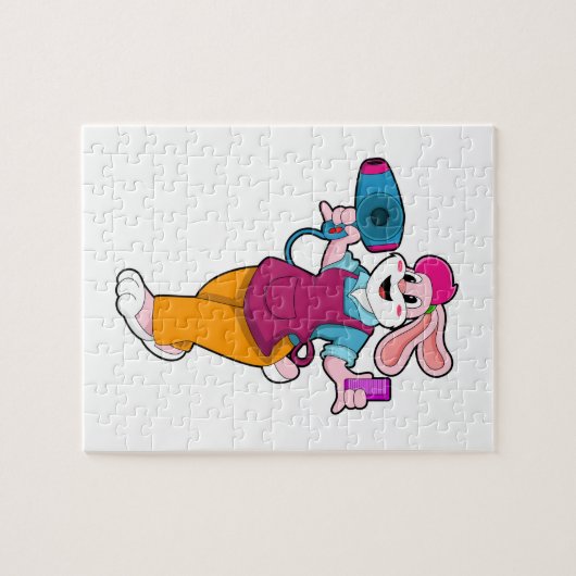 Konijn als haarser met haardroger en comb legpuzzel (Horizontaal)