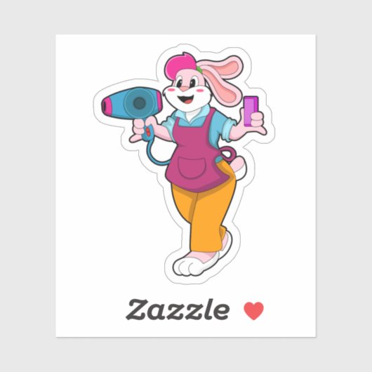 Konijn als haarser met haardroger en comb sticker (Vel)